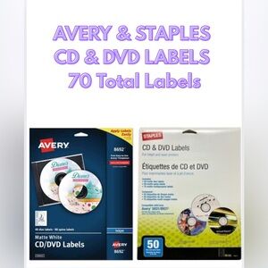 Avery & Staples CD/DVD Labels Bundle – 70 Total – New